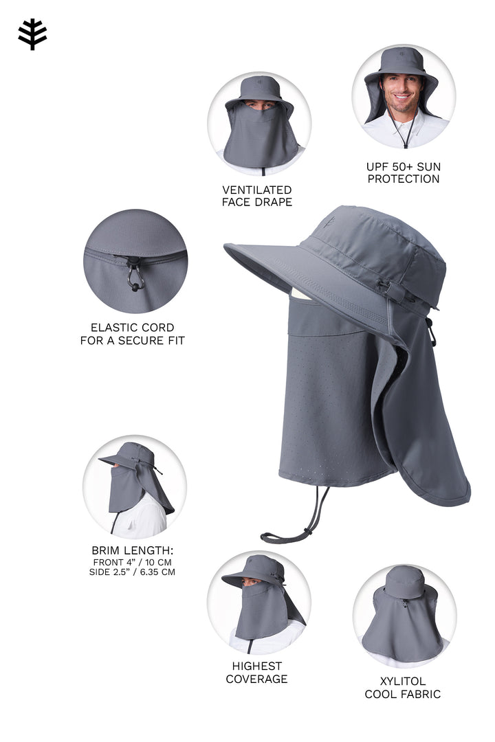 Sun Hat with Neck Drape & Clip-On Face Mask | Navy position-4