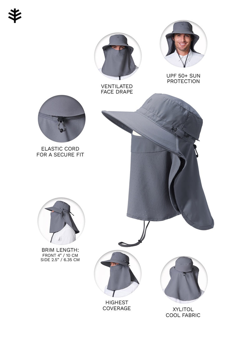 Sun Hat with Neck Drape & Clip-On Face Mask | Carbon position-3