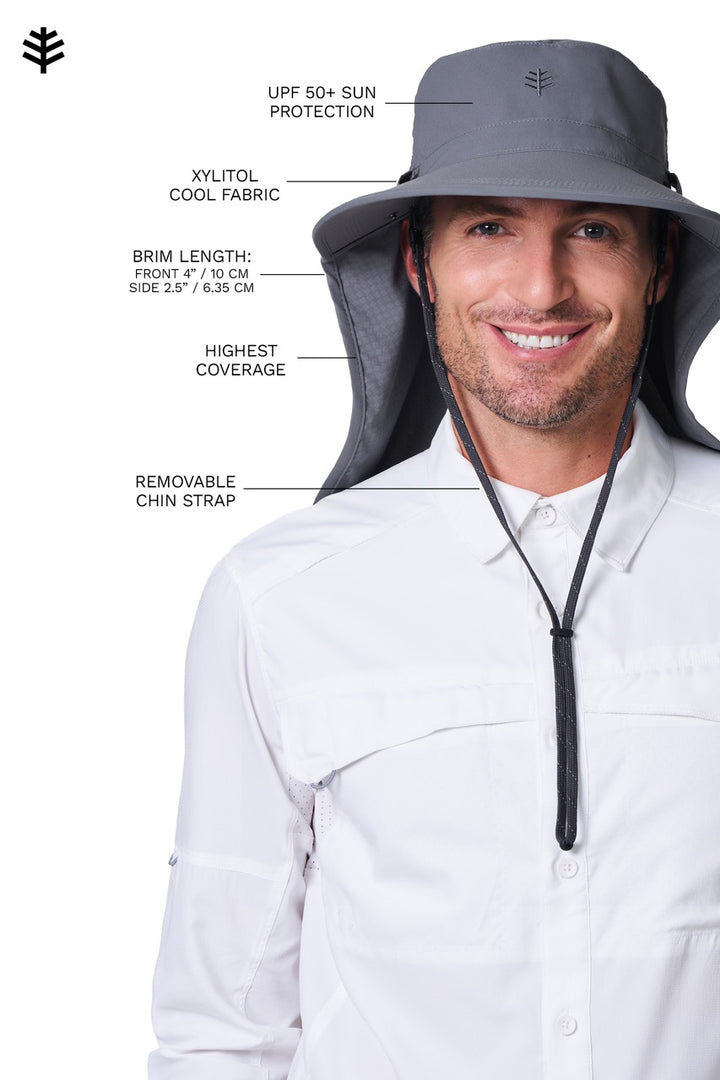 Sun Hat with Neck Drape & Clip-On Face Mask | Carbon position-11