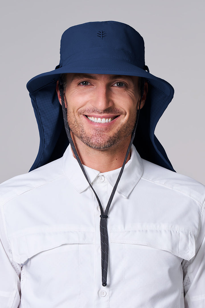 Sun Hat with Neck Drape & Clip-On Face Mask | Navy position-6