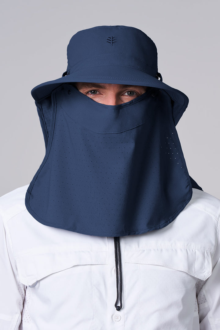 Sun Hat with Neck Drape & Clip-On Face Mask | Navy position-5