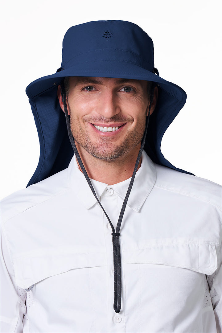 Sun Hat with Neck Drape & Clip-On Face Mask | Navy position-2