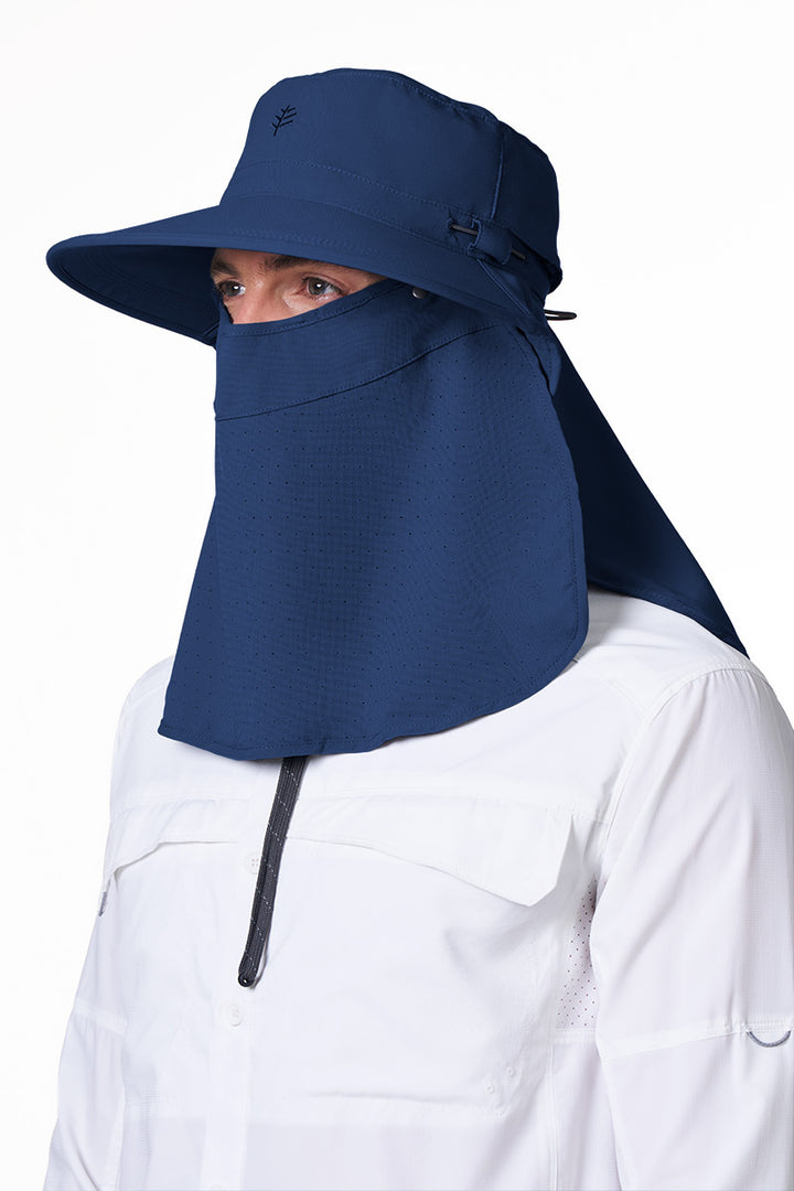 Sun Hat with Neck Drape & Clip-On Face Mask | Navy position-8
