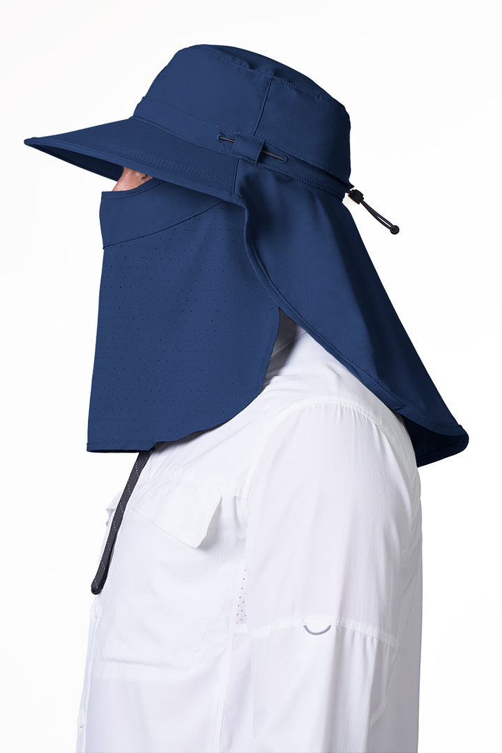 Sun Hat with Neck Drape & Clip-On Face Mask | Navy position-9