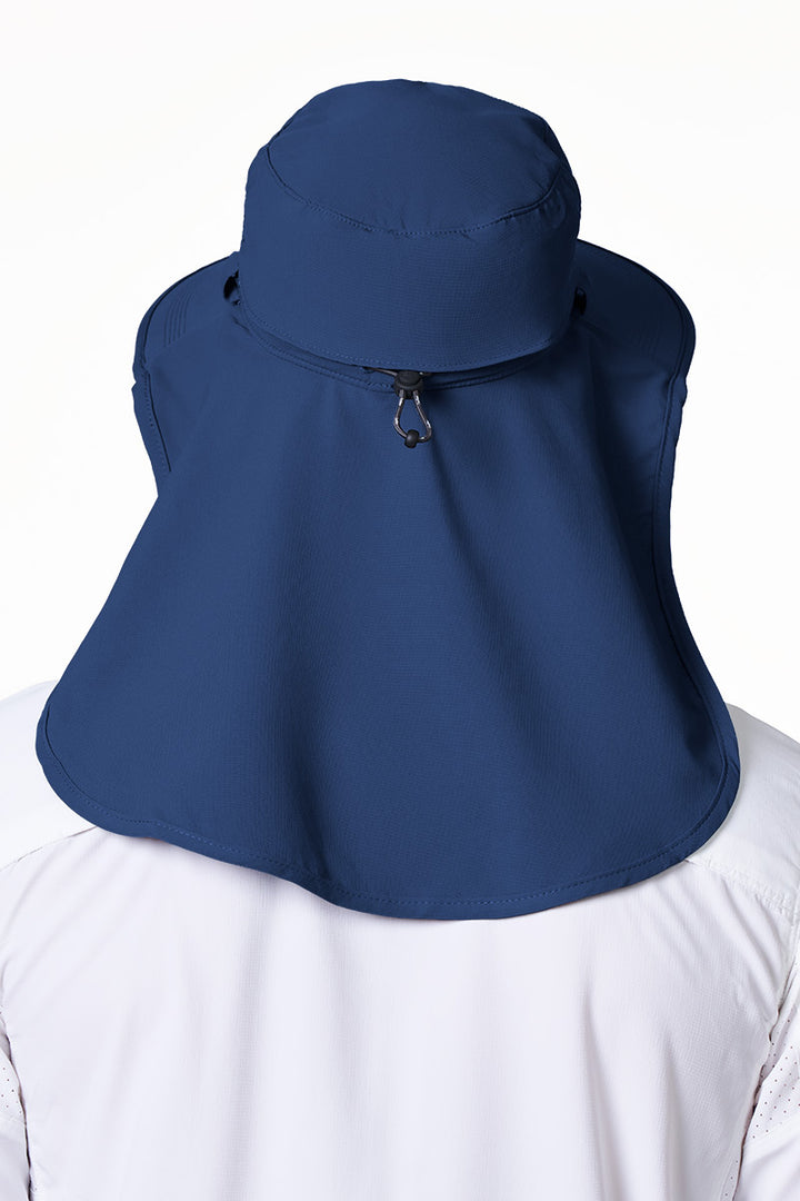 Sun Hat with Neck Drape & Clip-On Face Mask | Navy position-10