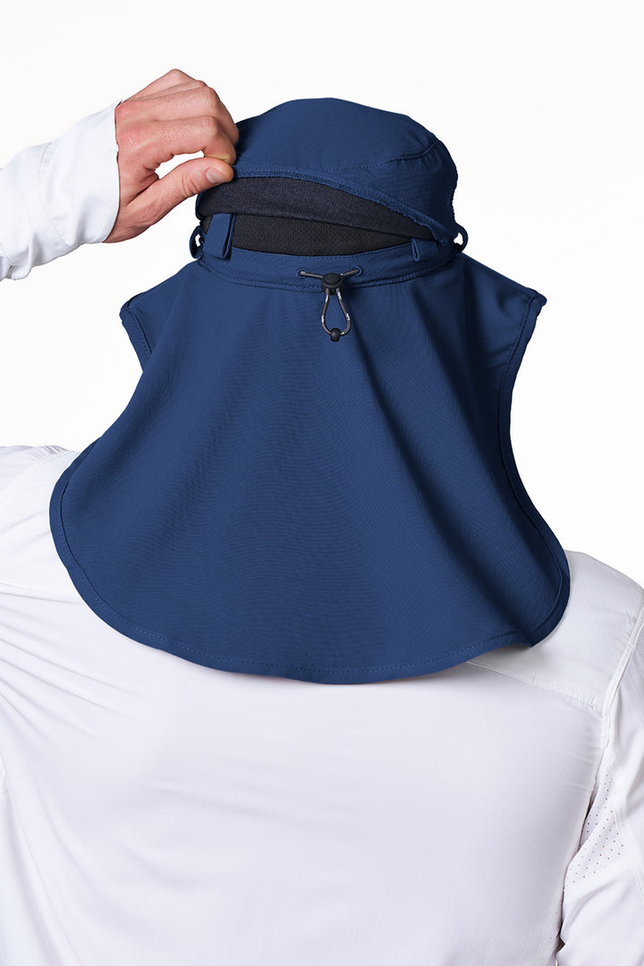 Sun Hat with Neck Drape & Clip-On Face Mask | Navy position-11