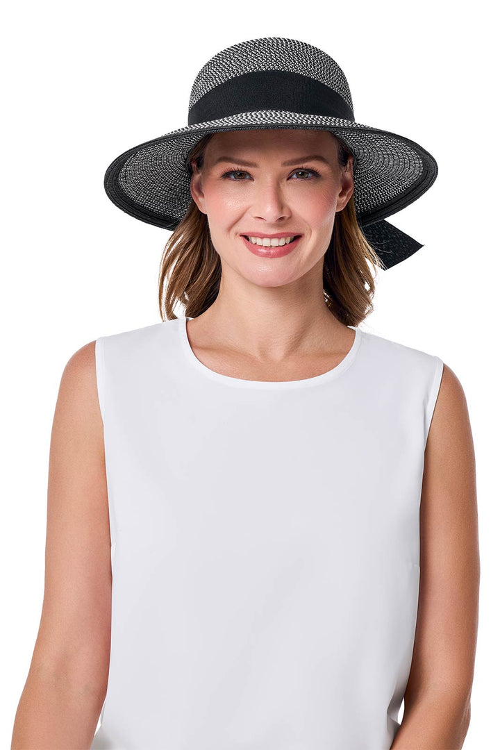 Women's Sun Hat with Ribbon | Black/Ivory Colorblock position-2