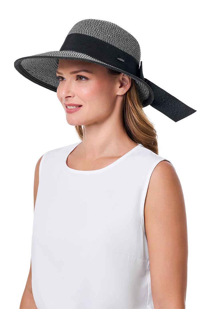 Women's Sun Hat with Ribbon | Black/Ivory Colorblock position-3
