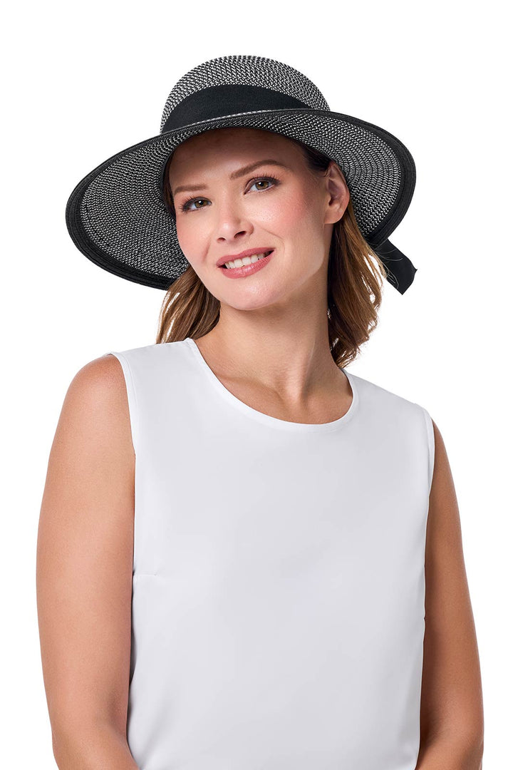 Women's Sun Hat with Ribbon | Black/Ivory Colorblock position-7