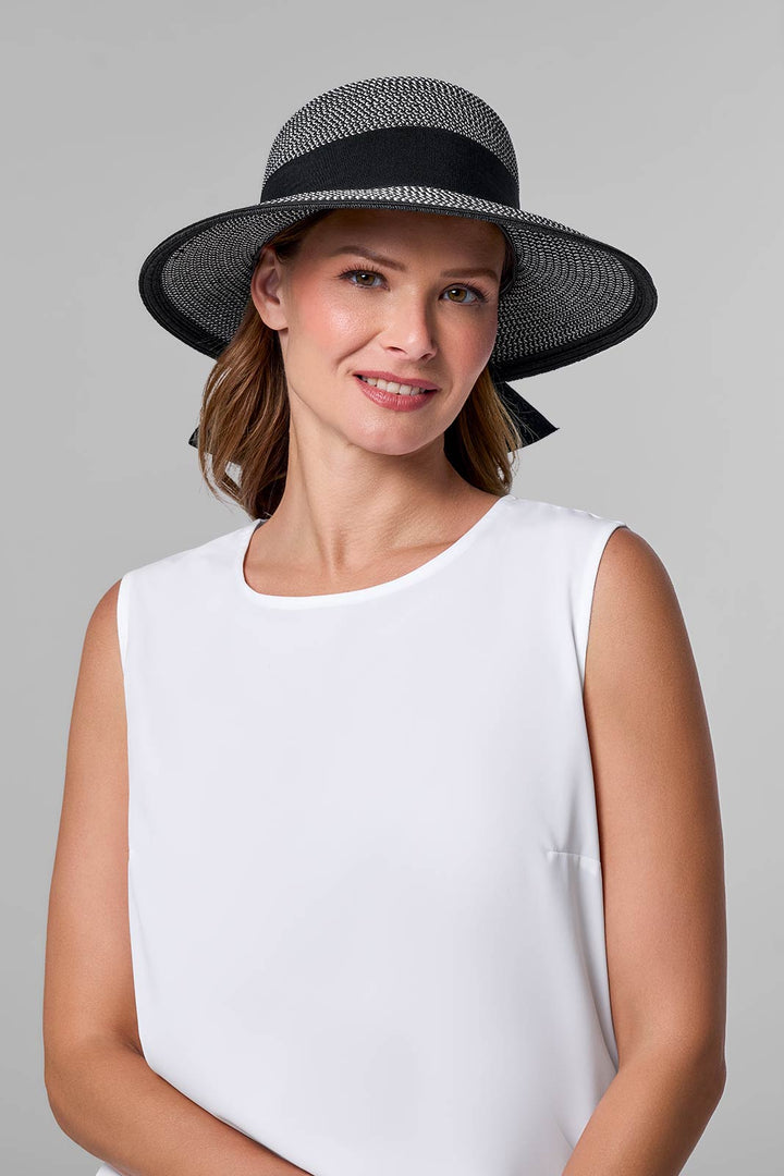 Women's Sun Hat with Ribbon | Black/Ivory Colorblock position-8