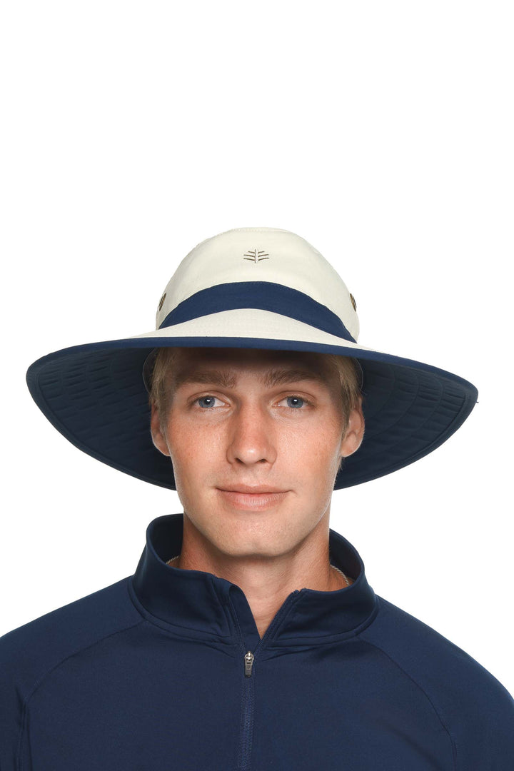 Wide Brim Golf Hat | Stone/Navy position-3