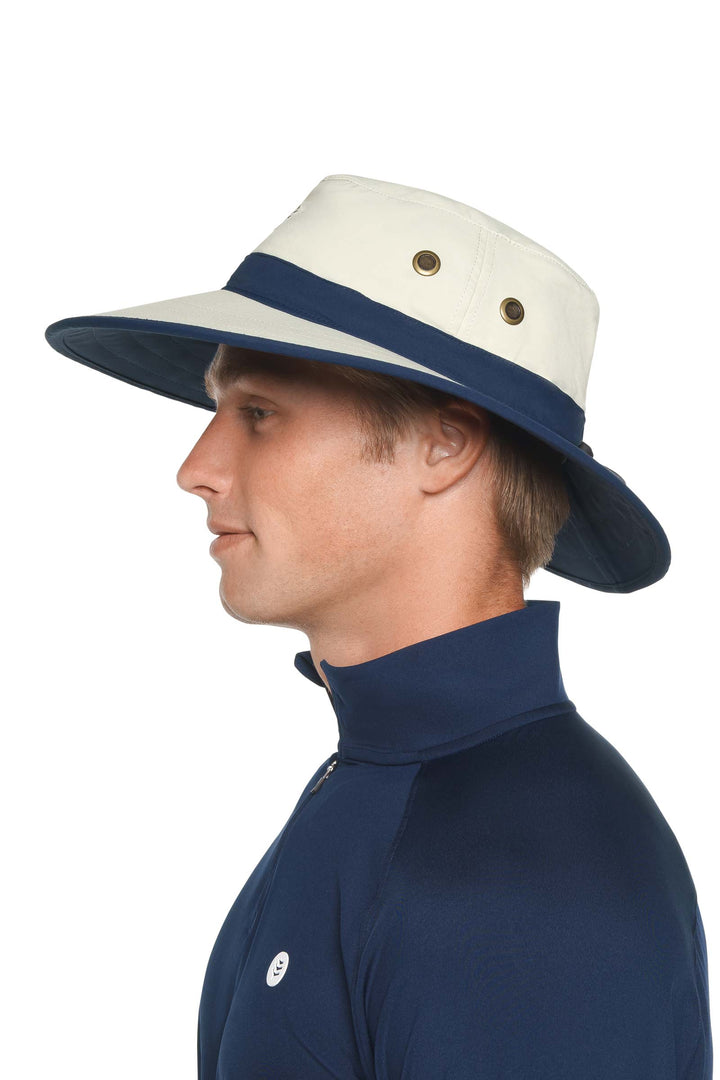 Wide Brim Golf Hat | Stone/Navy position-4