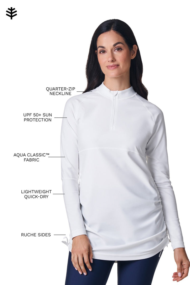 Women's Ruche Long Sleeve Swim Shirt | White position-9