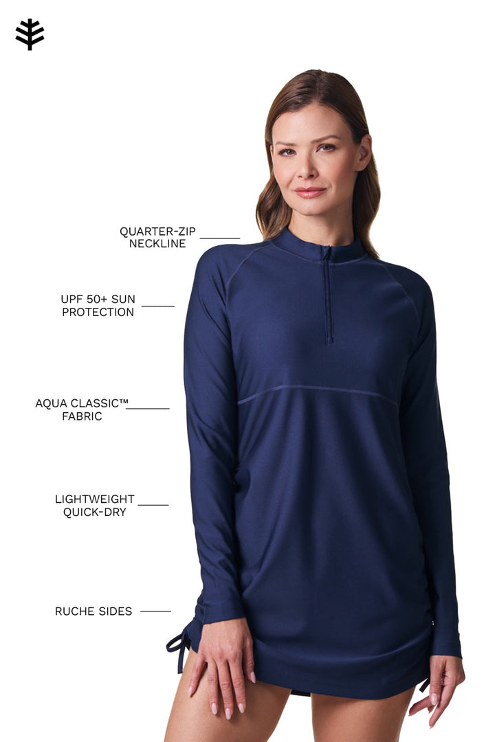 Women's Ruche Long Sleeve Swim Shirt | Navy position-8