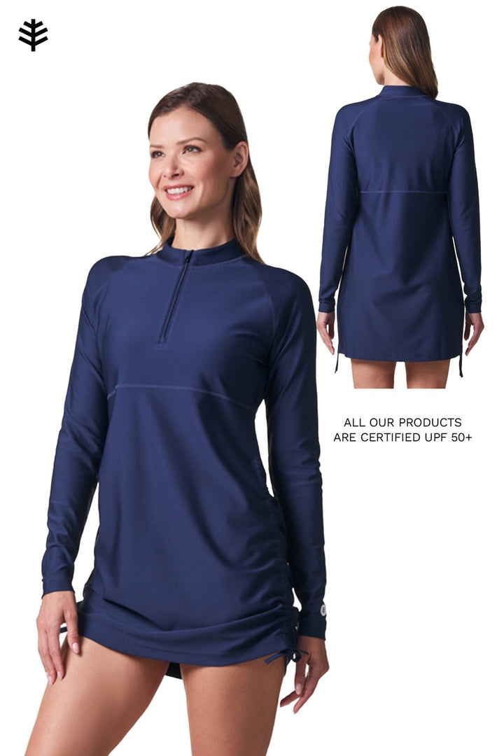 Women's Ruche Long Sleeve Swim Shirt | Navy position-9