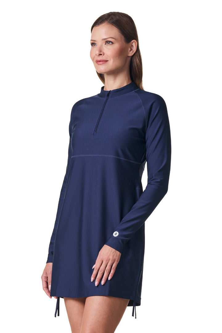 Women's Ruche Long Sleeve Swim Shirt | Navy position-3