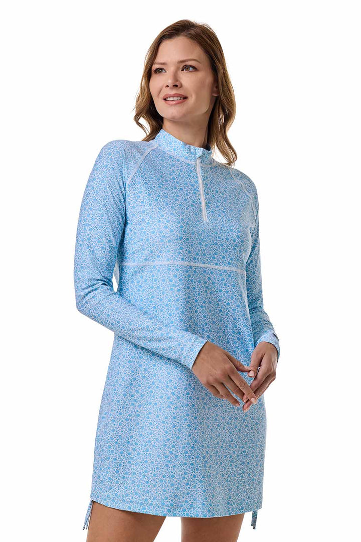 Women's Ruche Long Sleeve Swim Shirt | Malibu Blue Shell We position-2