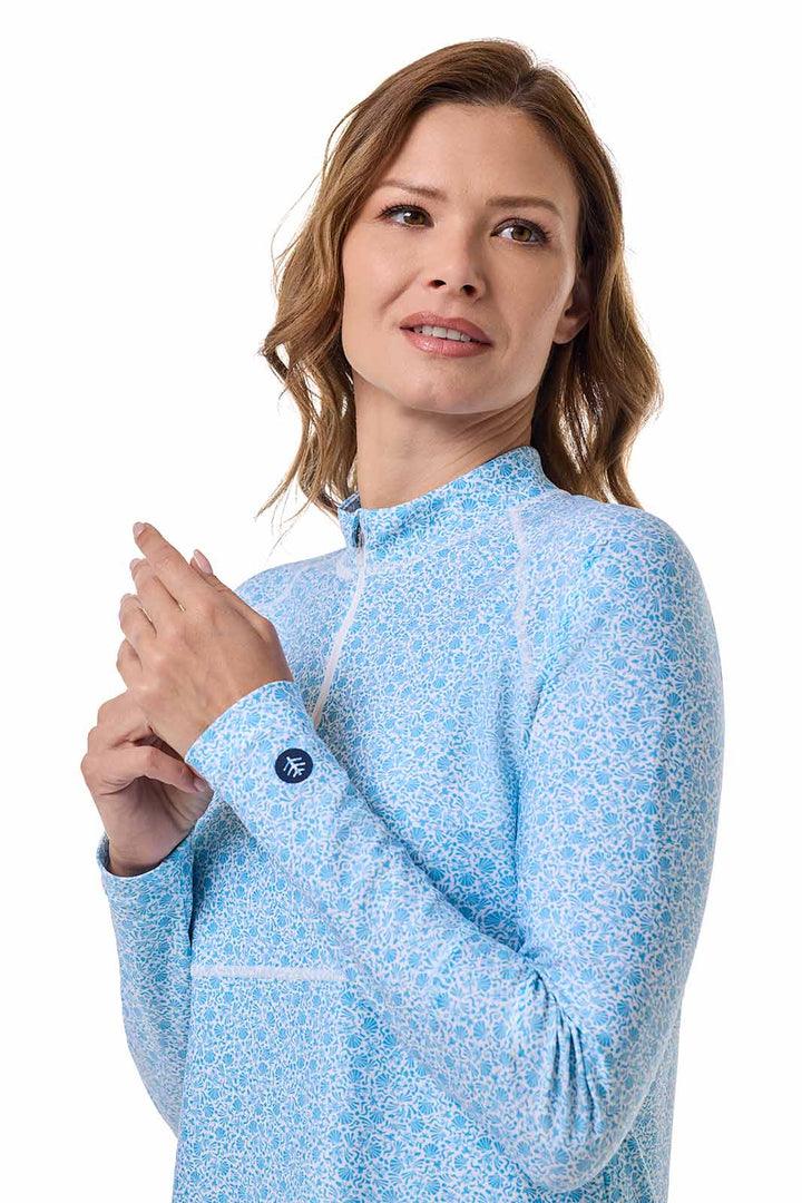 Women's Ruche Long Sleeve Swim Shirt | Malibu Blue Shell We position-5