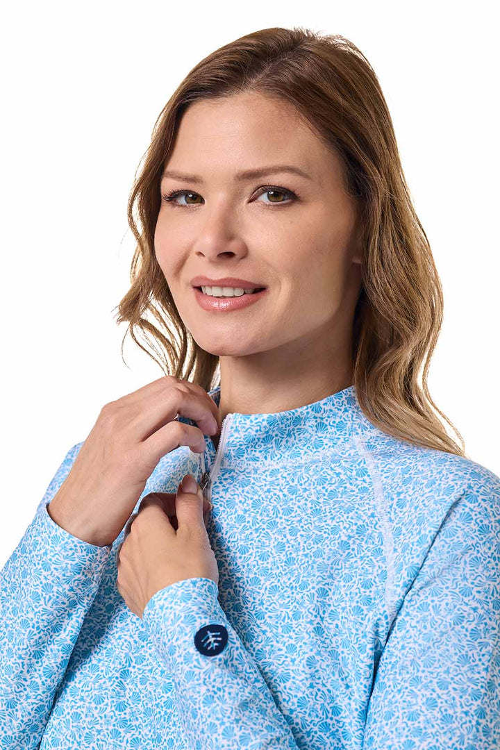 Women's Ruche Long Sleeve Swim Shirt | Malibu Blue Shell We position-6