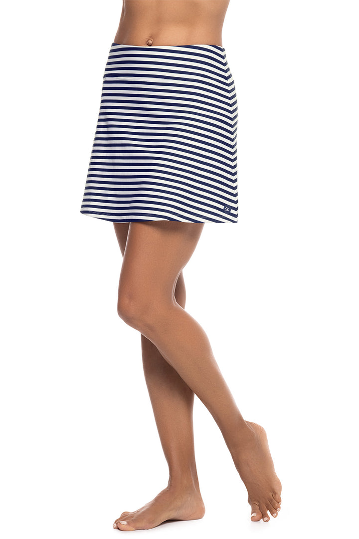Women's High-Waist Swim Skort | White/Navy Stripe position-3