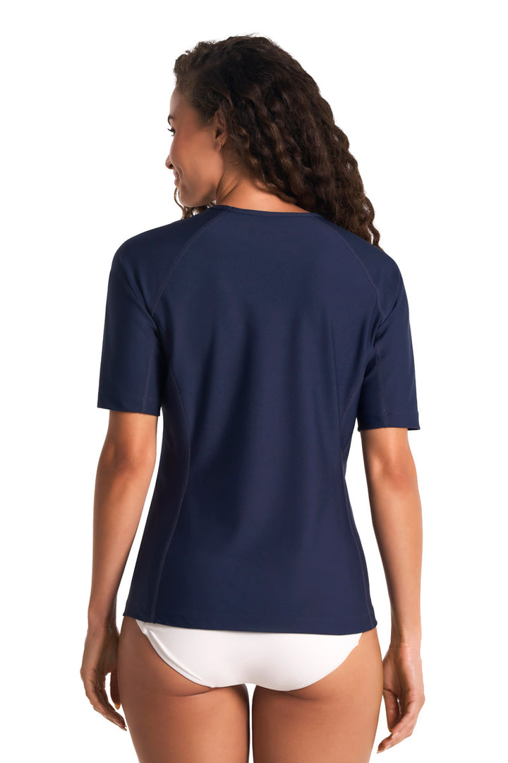 Women's Short Sleeve Swim Shirt | Navy position-3