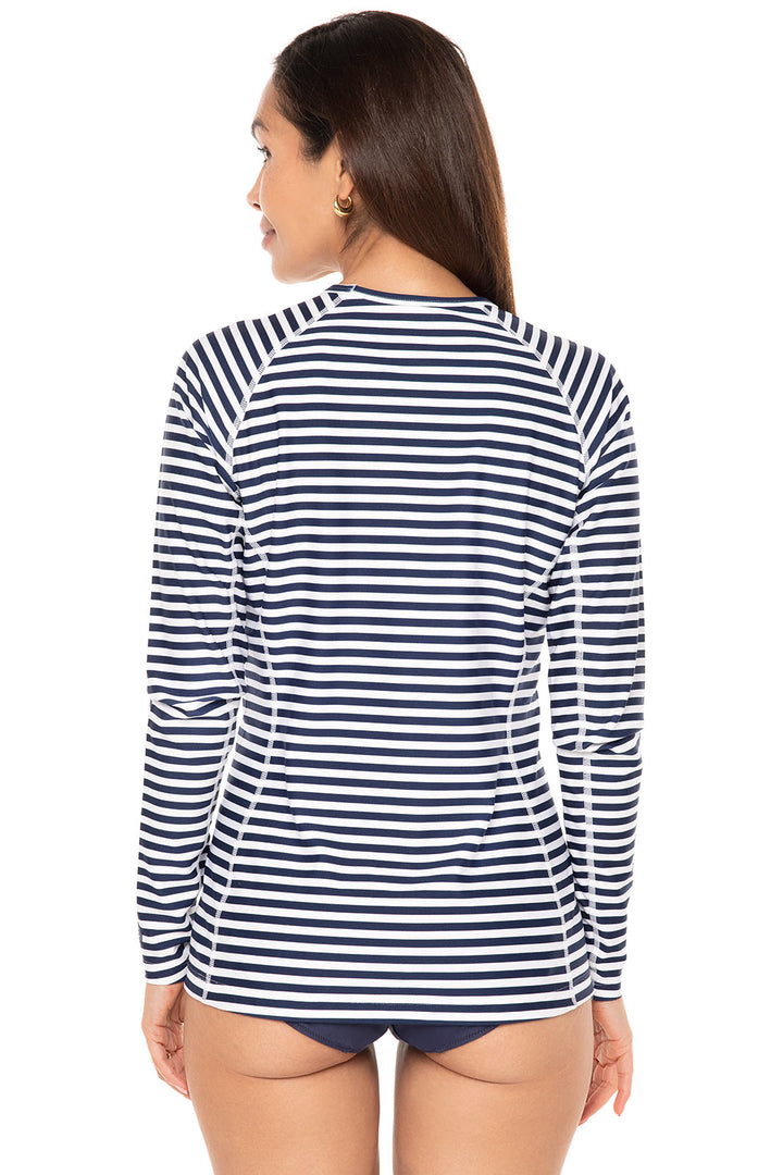 Women's Long Sleeve Swim Shirt | White/Navy Stripe position-4