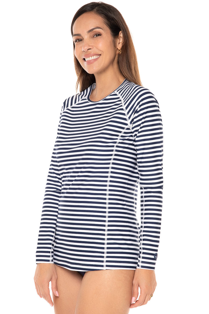 Women's Long Sleeve Swim Shirt | White/Navy Stripe position-2