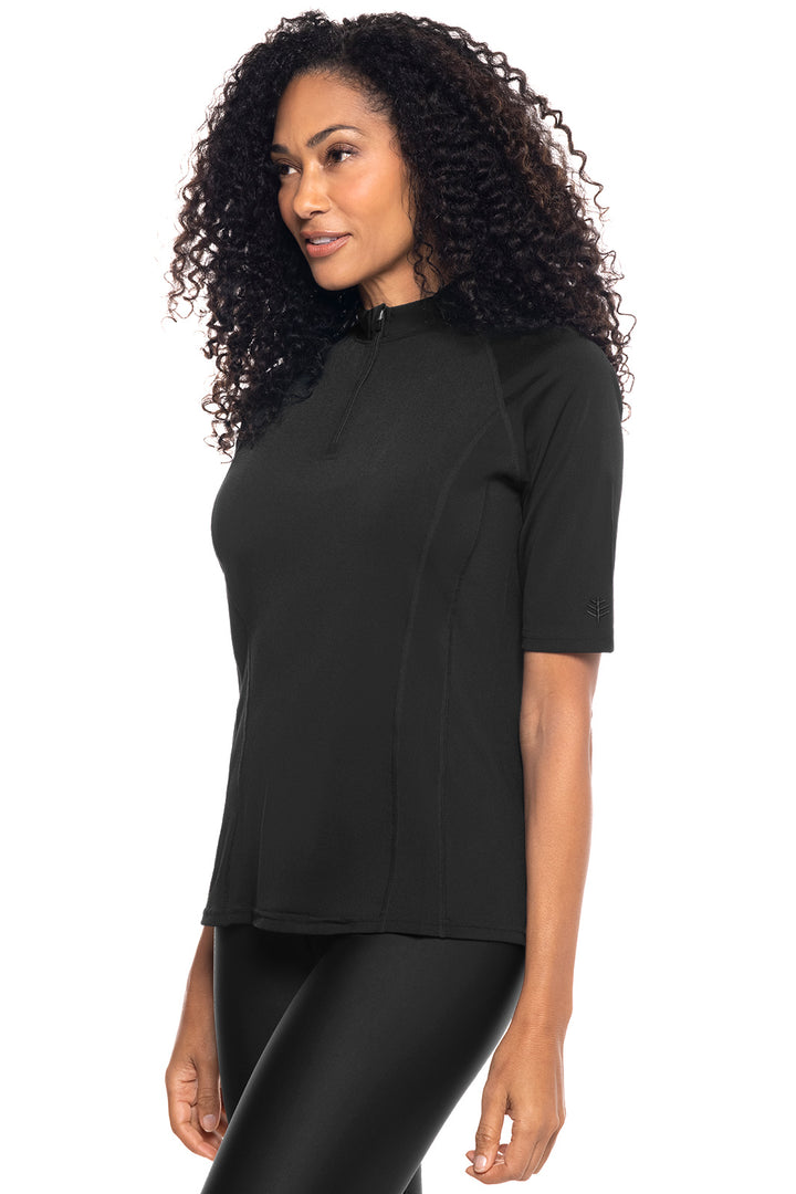 Women's Short Sleeve Rash Guard | Black position-3