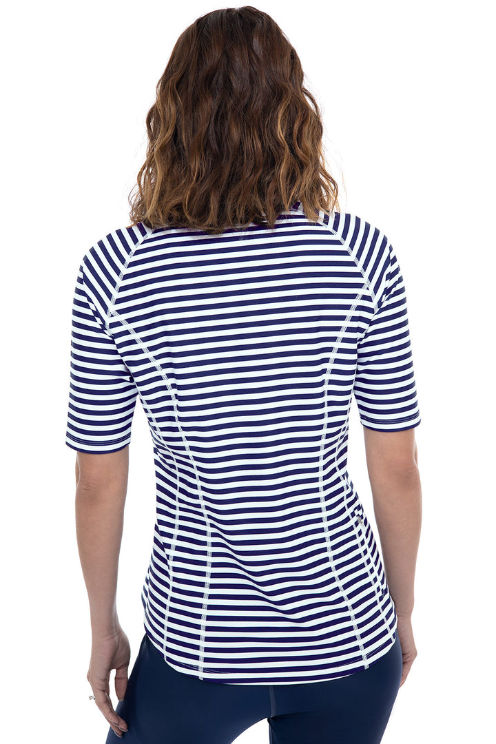 Women's Short Sleeve Rash Guard | White/Navy Stripe position-4