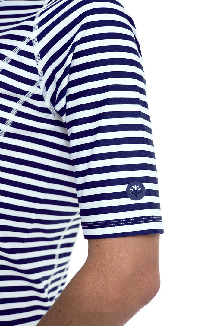 Women's Short Sleeve Rash Guard | White/Navy Stripe position-5