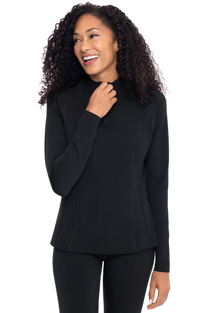 Women's Quarter Zip Rash Guard with Long Sleeves | Black position-7