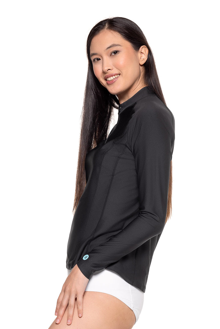 Women's Quarter Zip Rash Guard with Long Sleeves | Black position-5