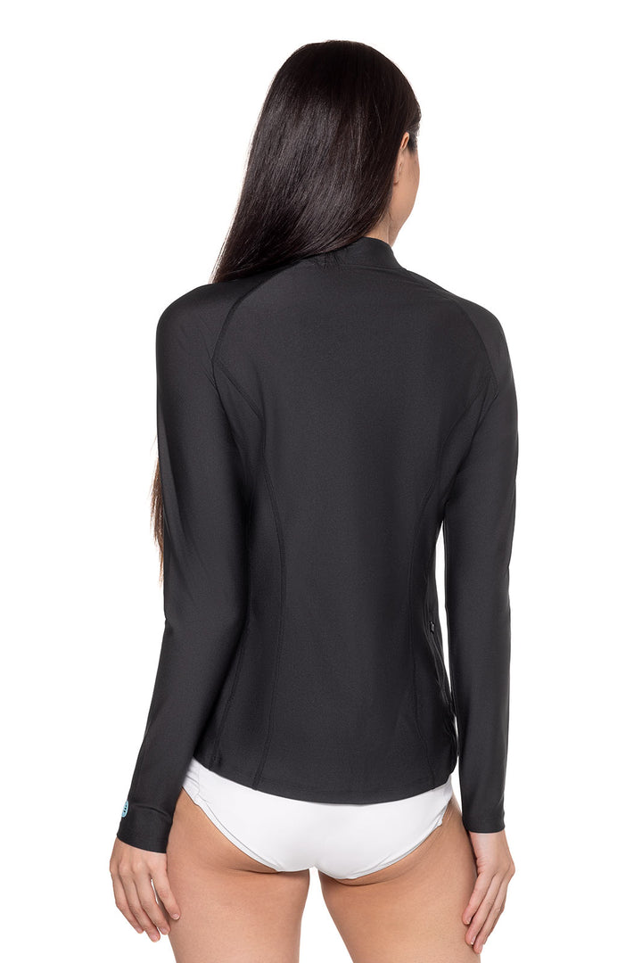 Women's Quarter Zip Rash Guard with Long Sleeves | Black position-2