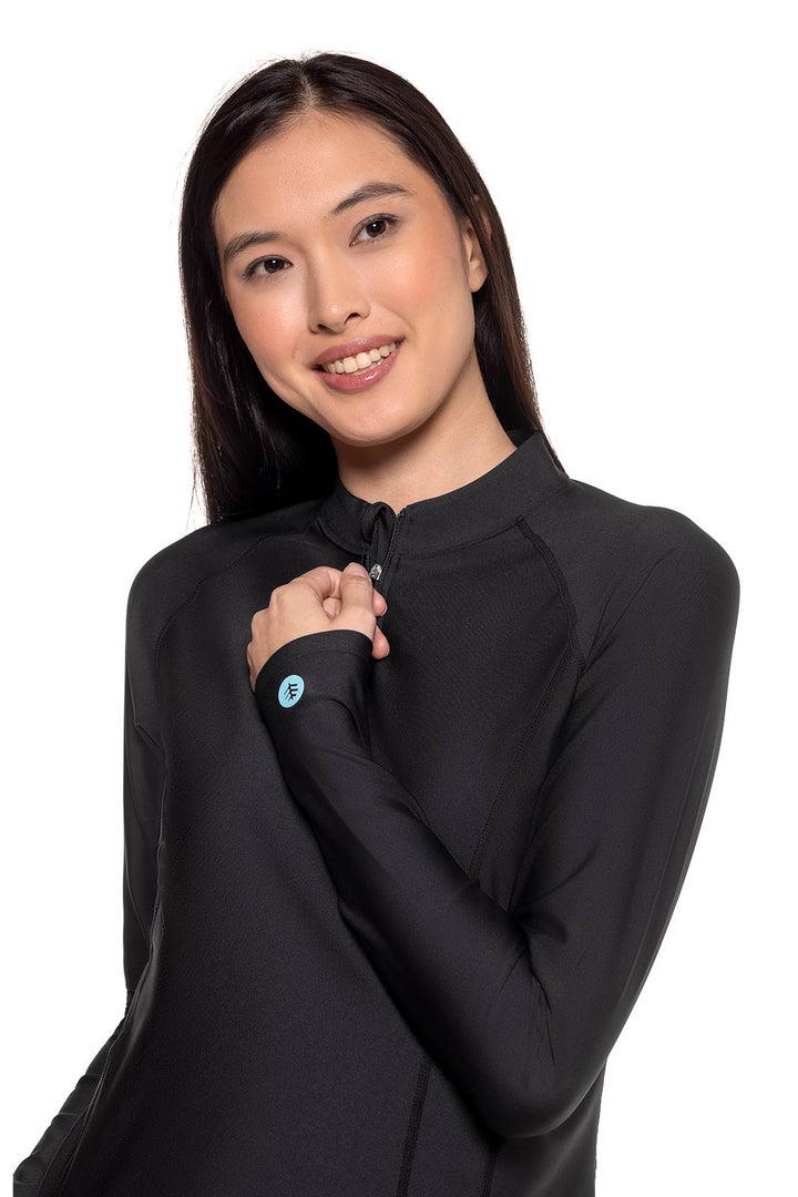 Women's Quarter Zip Rash Guard with Long Sleeves | Black position-4