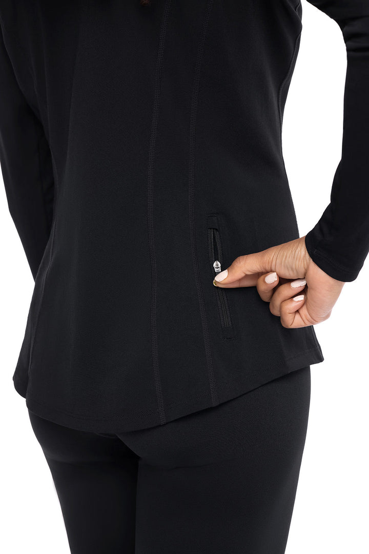 Women's Quarter Zip Rash Guard with Long Sleeves | Black position-3