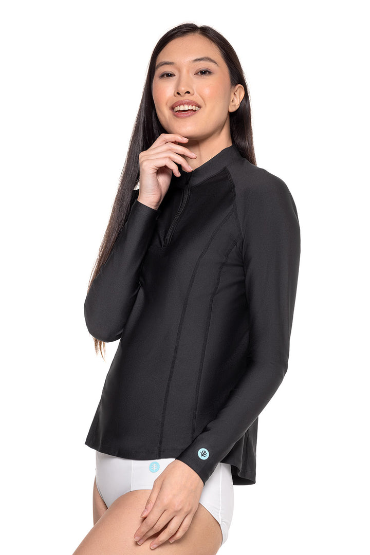 Women's Quarter Zip Rash Guard with Long Sleeves | Black position-6