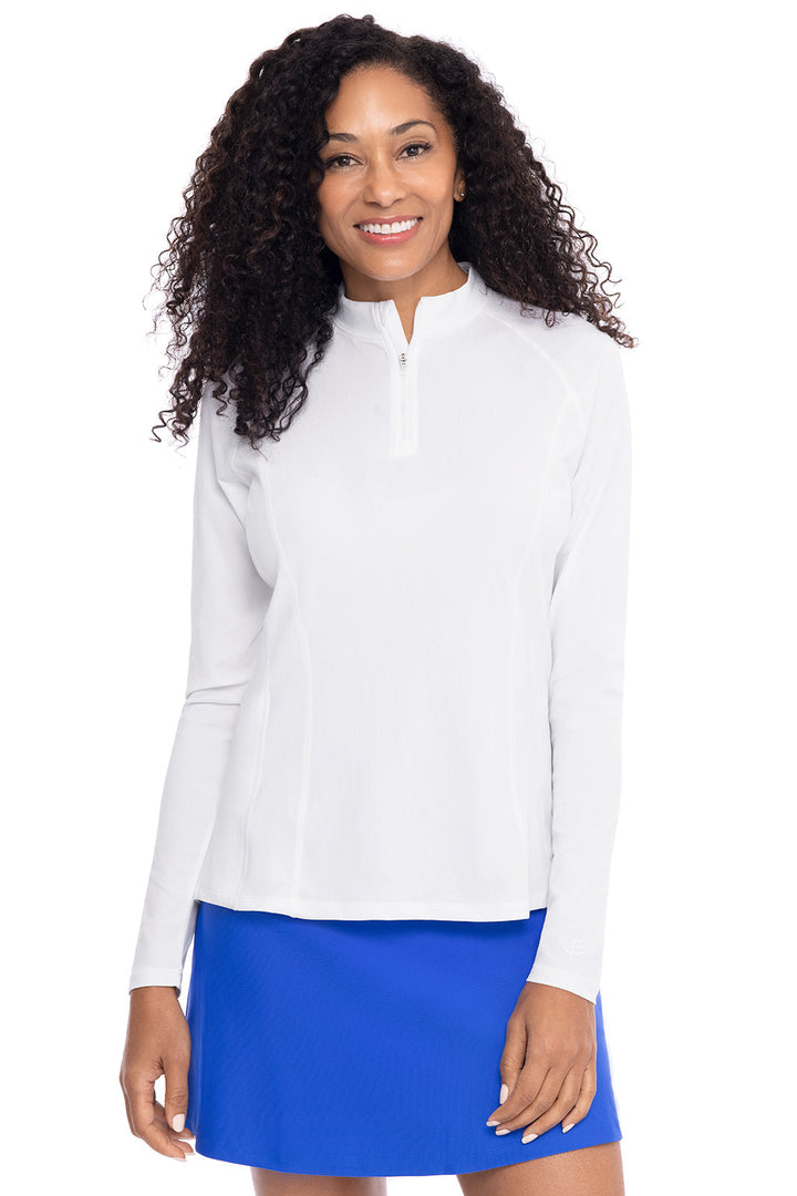 Women's Quarter Zip Rash Guard with Long Sleeves | White position-1