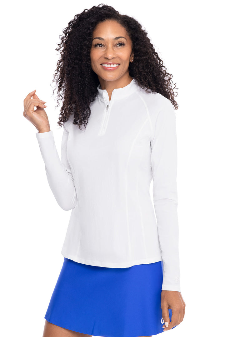 Women's Quarter Zip Rash Guard with Long Sleeves | White position-2
