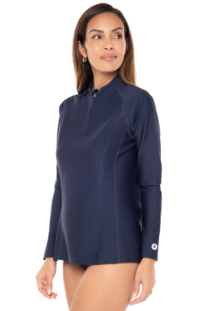 Women's Quarter Zip Rash Guard with Long Sleeves  | Navy position-2