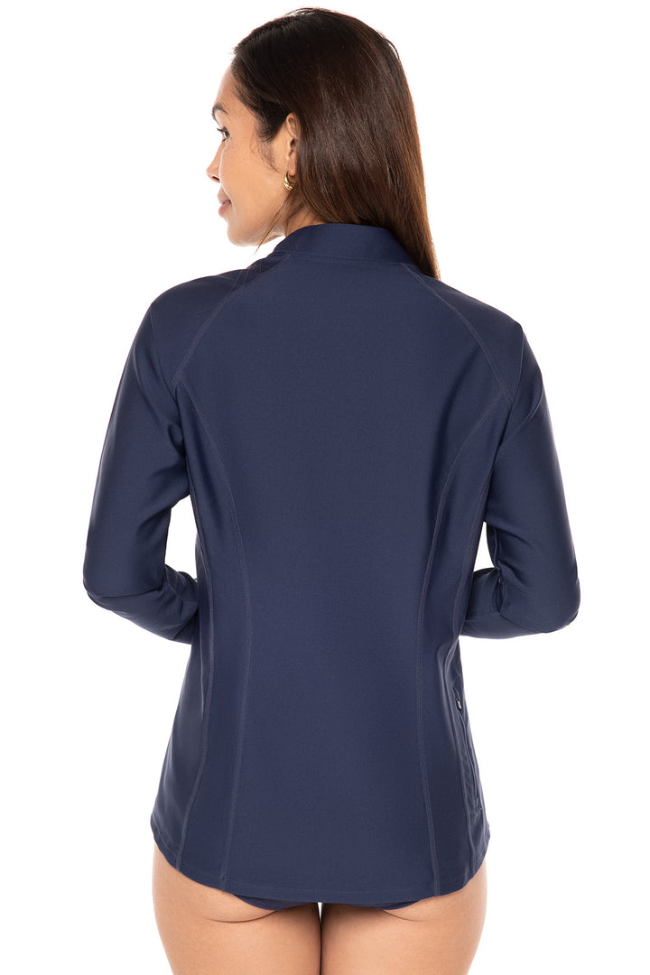 Women's Quarter Zip Rash Guard with Long Sleeves  | Navy position-3