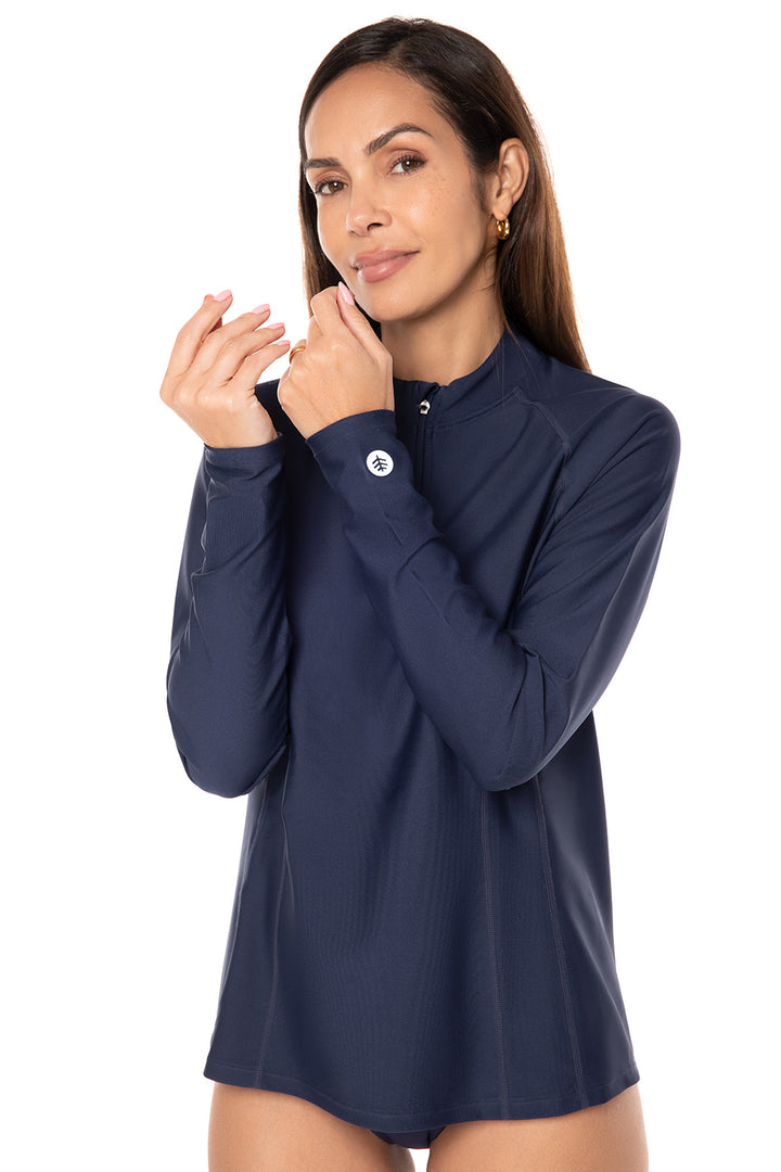 Women's Quarter Zip Rash Guard with Long Sleeves  | Navy position-4