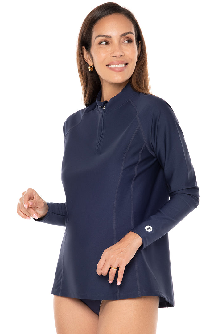 Women's Quarter Zip Rash Guard with Long Sleeves  | Navy position-5