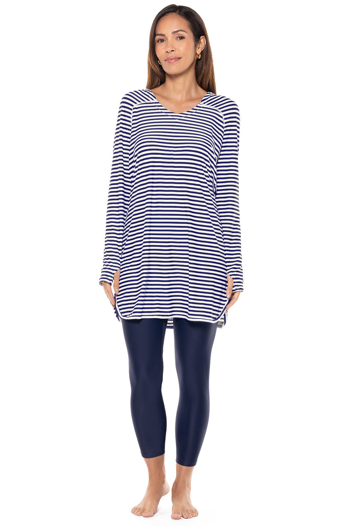 Hoodie Cover-Up Dress | White/Navy Stripe position-1