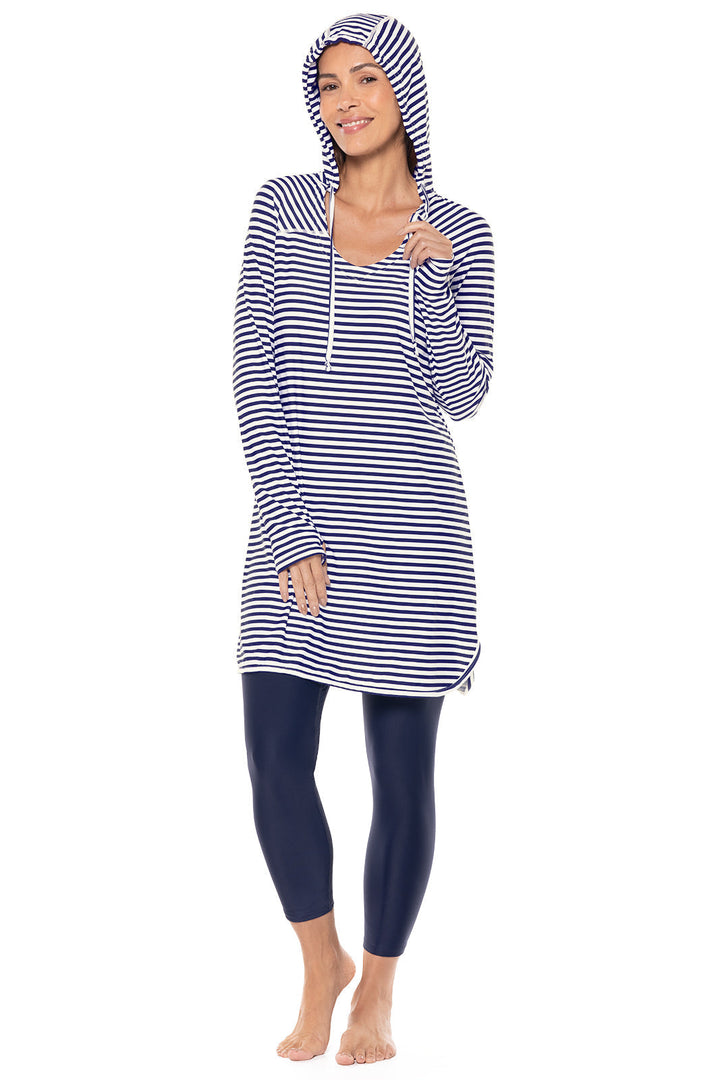 Hoodie Cover-Up Dress | White/Navy Stripe position-5