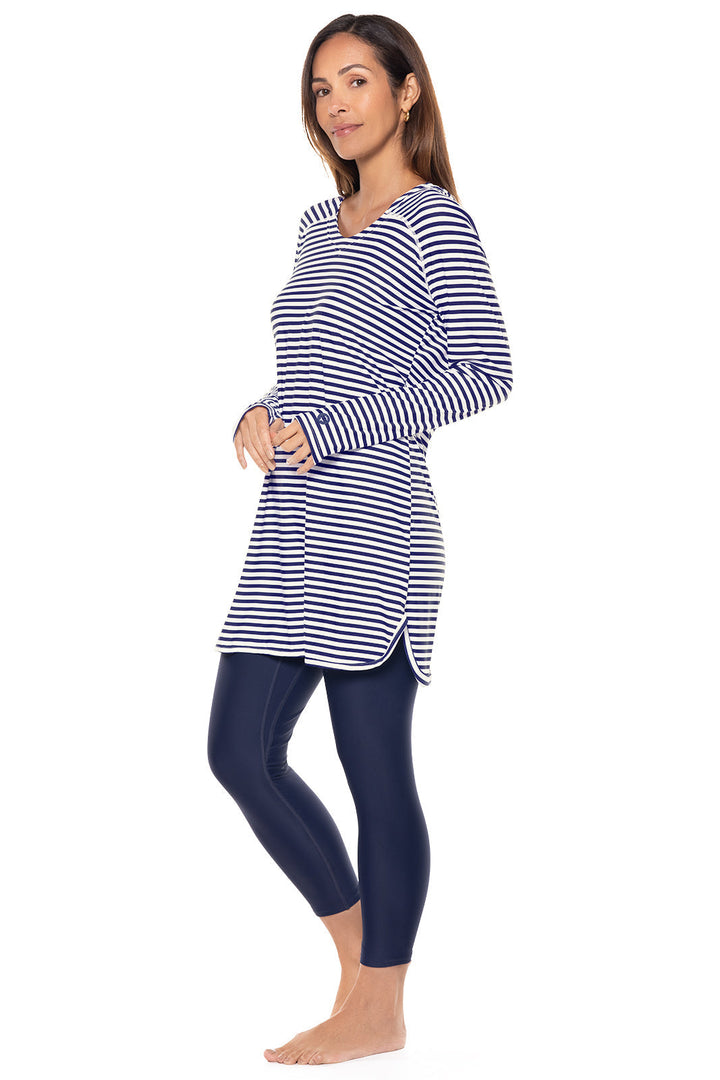 Hoodie Cover-Up Dress | White/Navy Stripe position-6