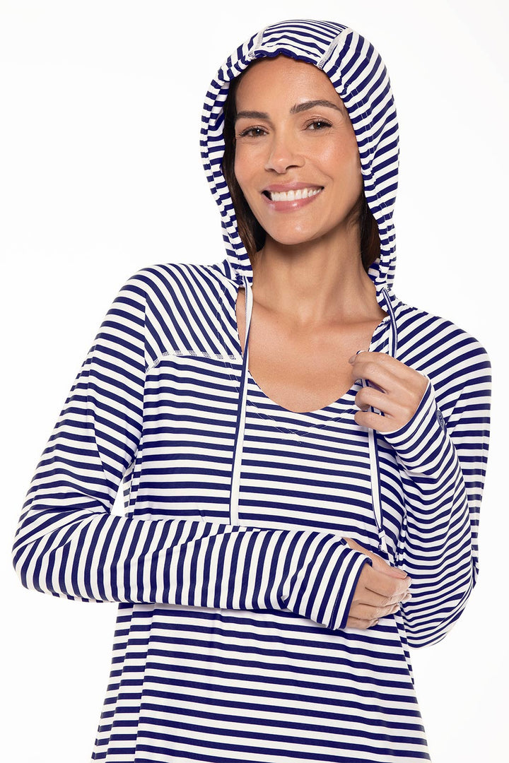 Hoodie Cover-Up Dress | White/Navy Stripe position-7