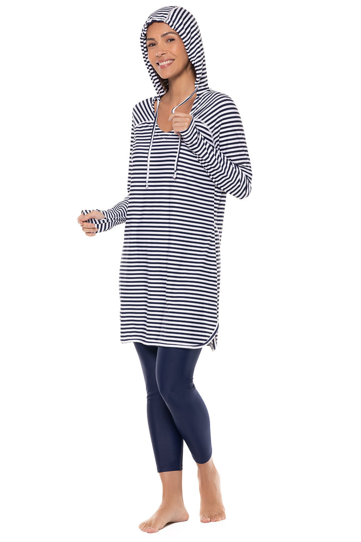 Hoodie Cover-Up Dress | White/Navy Stripe position-9