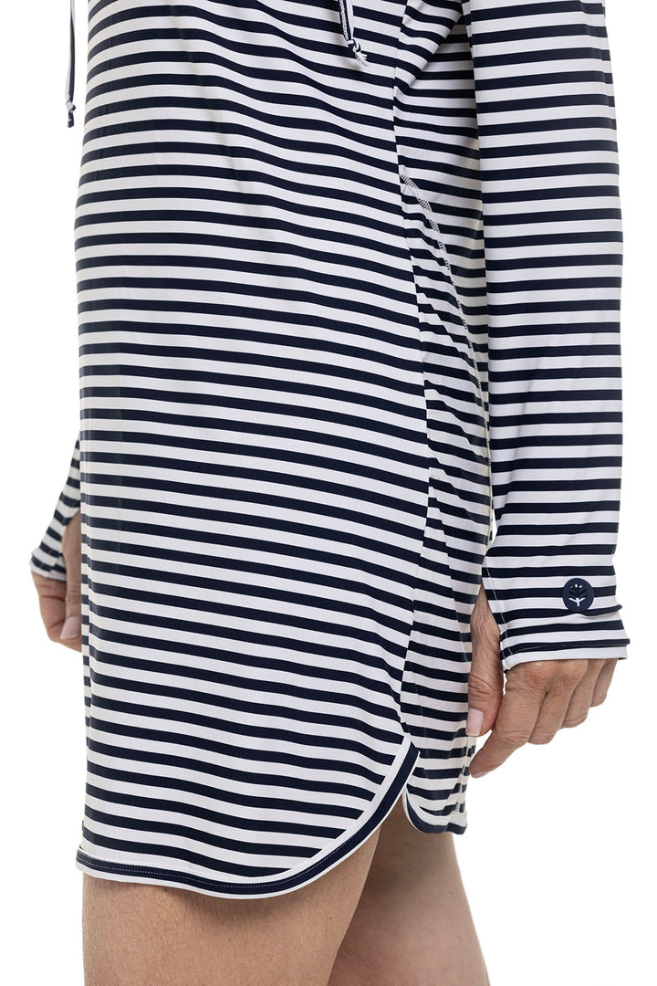 Hoodie Cover-Up Dress | White/Navy Stripe position-8