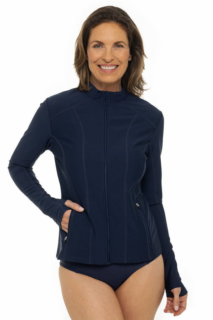 Women's Fitted Swim Jacket with Full Zip | Navy position-4