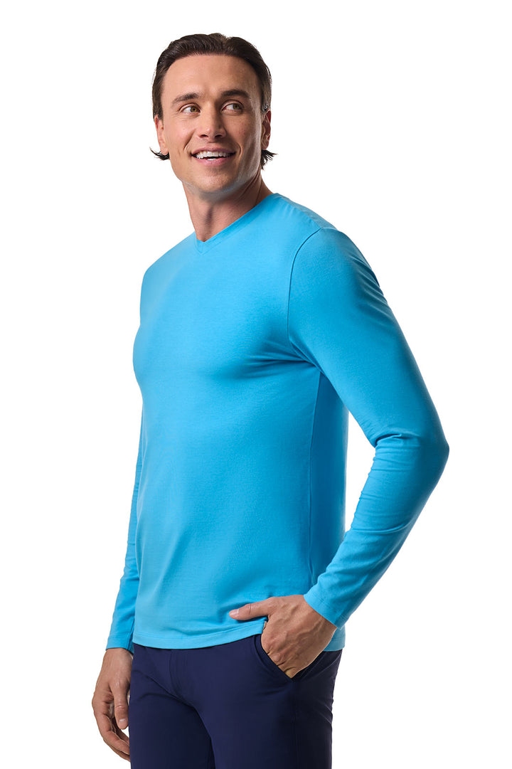 Men's V-Neck Long Sleeve T-Shirt | Malibu Blue position-2